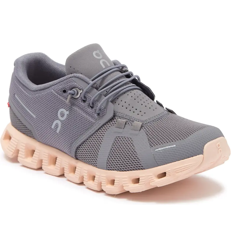 On brand cloud 5 running shoes. sneakers in neutral tones.